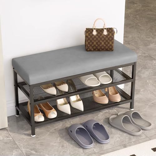 Banc à chaussures en similicuir et structure en métal meuble chic d'entrée - 3
