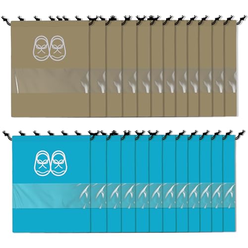 Image of Heart Home Pack of 24 Travel Shoe Organizer | Travel Storage Bags | Travel Carrying Bag | Storage Organizers Set | Shoe Cover with Transparent Window | Shoe Dori Cover | Brown & Sky Blue