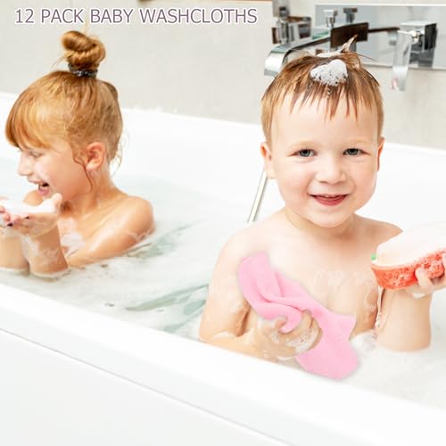 Image of 12 Pack Baby Washcloths 100% Cotton - Small Terry Wash Cloths 8 inch x 8 inch Soft Face Washcloth for Hand Body Sensitive Skin Thin Absorbent Wipes for Newborns Infant