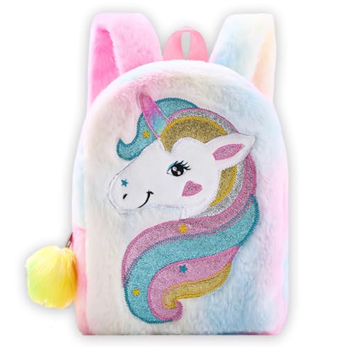 CDLIZW Mochila de Unicornio de Peluche,Mochila de Peluche para Niños,Bolso Escolar de Dibujos Animados con Correa de Hombro,Regalos Mochilas para Niños y Niñas