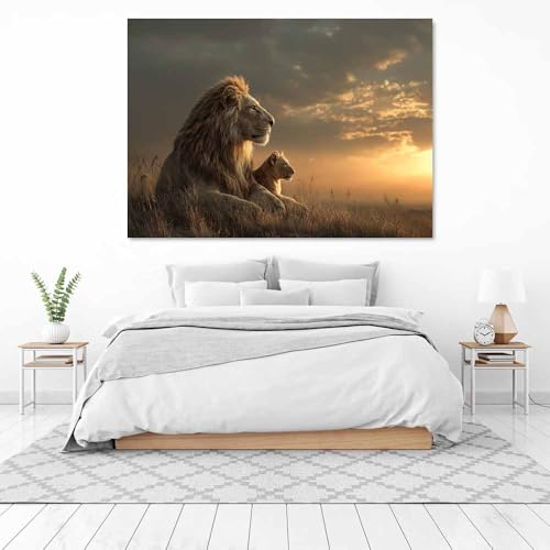 Peinture lion sur toile 70x100cm marron pour decoration salon - 3