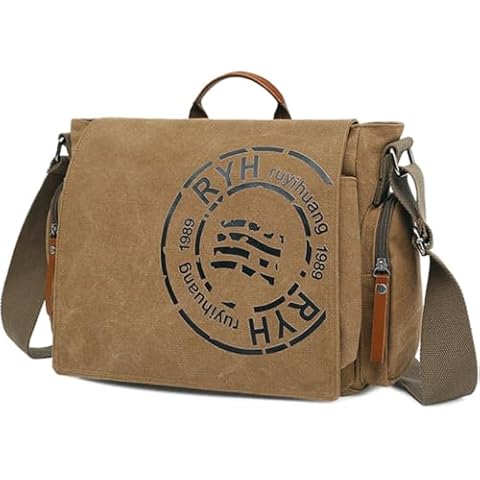 CAAORDKSO Large Vintage Canvas Messenger Shoulder Bag Travel Crossbody Bag for Men Women Canvas Satchel Messenger Bag Work (Coffee) Cover