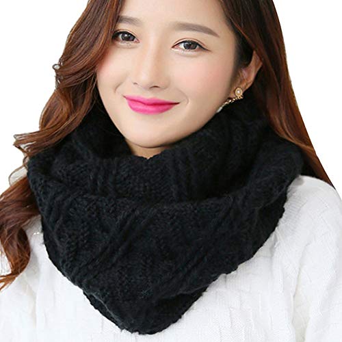 NSSTAR Winter Warm Weave Knitting Crochet Women Neck Warmer Infinity Scarves Loop Scarf Great Christmas (Black)
