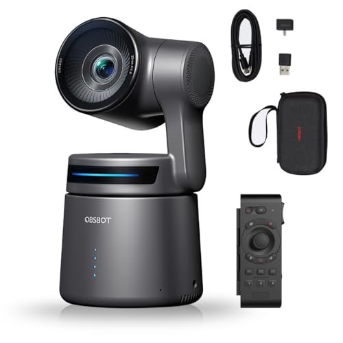 OBSBOT Tail Air Webcam PTZ 4K avec NDI, Suivi Automatique AI, Double Micro Antibruit, Application Intelligente, Gestes, Webcam pour PC, sans Fil HDMI/USB-C, Caméra Vidéo avec Télécommande