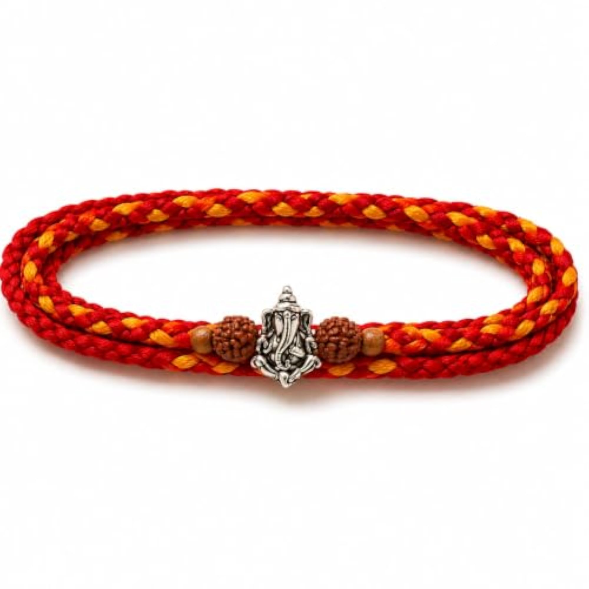 Rudraksh Ganesha Silver Rakhi for Brother with Roli Chawal