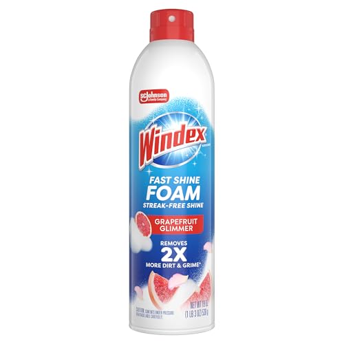 Windex Fast Shine Foam Glass Cleaner Supplies No-Drip Window & Mirror Aerosol Spray Streak-Free Removes Fingerprints Dust Dirt & Smoke Film Grapefruit Scent 19 oz