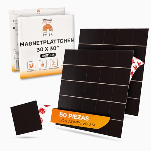 Jawa Plaquetas Magnéticas Autoadhesivas 3M - 50 Piezas Placas Magnéticas Adhesivas - Placas Magnéticas 30x30mm - Imanes Adhesivos Recortables - Mini Imanes Flexibles Planos