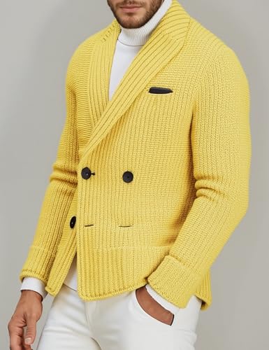 Cardigan Sweaters for Men,Lapel Double Breasted Button-Down,Vintage Style, CasualPremium Knit Fabric,for Fall2