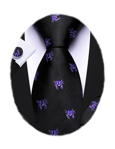 Image of Barry.Wang Man Tie Sets Skull Animal 63 inch Extra Long Necktie Silk Woven Handkerchief Cufflinks Festival Party Gift