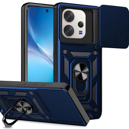 Image of Luxe Back Cover Compatible for Vivo V70 5G / Vivo V70 Elite 5G | D10 Tough Armor Case | Sliding Camera Shield | 360 Protection | Kickstand Ring Holder | Military-Grade Bumper Case - Blue