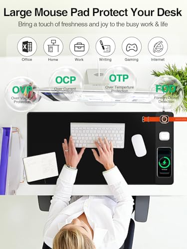 Image of Mouse Pad with Magnetic Wireless Charging, Large Desk Mat, Non-Slip Mouse Mat, Keyboard Pad for Gaming, Desk, Office, PC