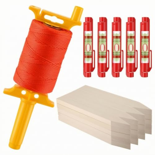 Kit de línea para albañil con carrete de cuerda para jardinería, cuerdas de nylon, estacas y niveles de burbuja para alineación precisa en construcción y jardinería miniatura 1