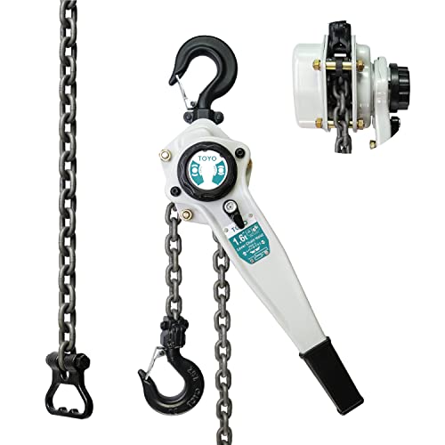 Image of TOYO Lever Chain Hoist 3500Lbs 20ft,Chain Come Along 1.6T 20Ft Ratchet Chain Puller Hoist Alloy Steel G80 Chain 2 Heavy Duty Hooks for Building Warehouse Automotive Garages Machinery (3500LB 20FT)