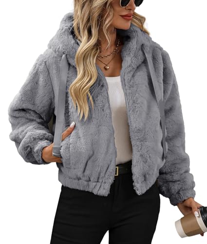 Vipwest Women's Faux Fur Crop Jacket 2025 Trendy Zip Dressy Casual