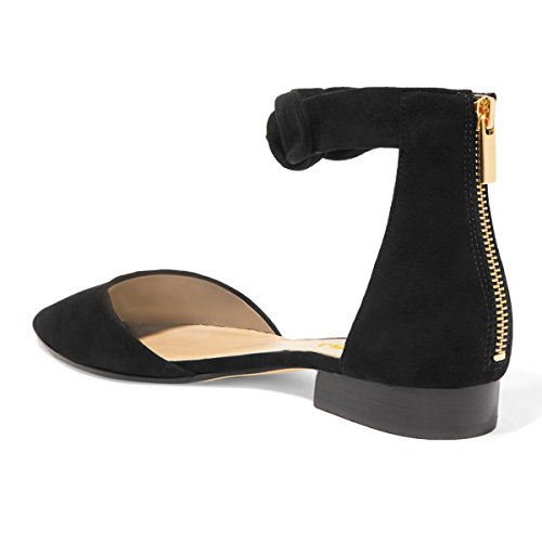 FSJ Women Classic Pointy Toe Ankle Strap D'Orsay Flats Zipper Comfortable Walking Shoes Size 4-15 US4