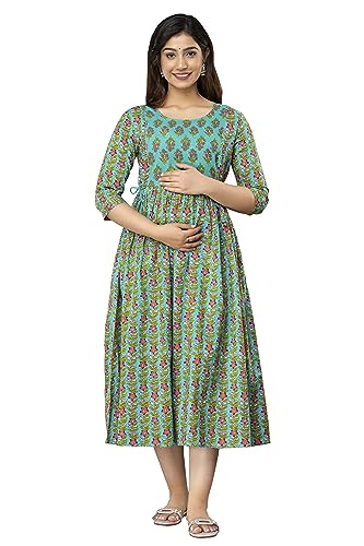 Image of Vinny's Creation Women's Cotton Maternity Kurti | Floral Printed Feeding Kurta with Hidden Zipper | Stylish Pregnancy Gown & Nursing Dress for Womens
