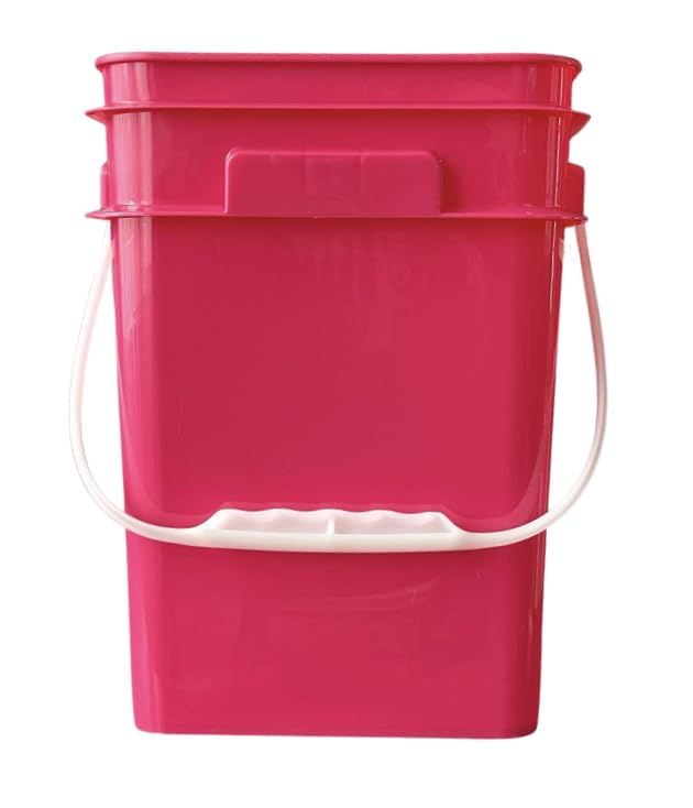 Image of House Naturals 4 Gallon Square Food Grade Bucket Pail with Plastic Handles and Lid (Pack of 3) Made in USA containers (Magenta - White lids)