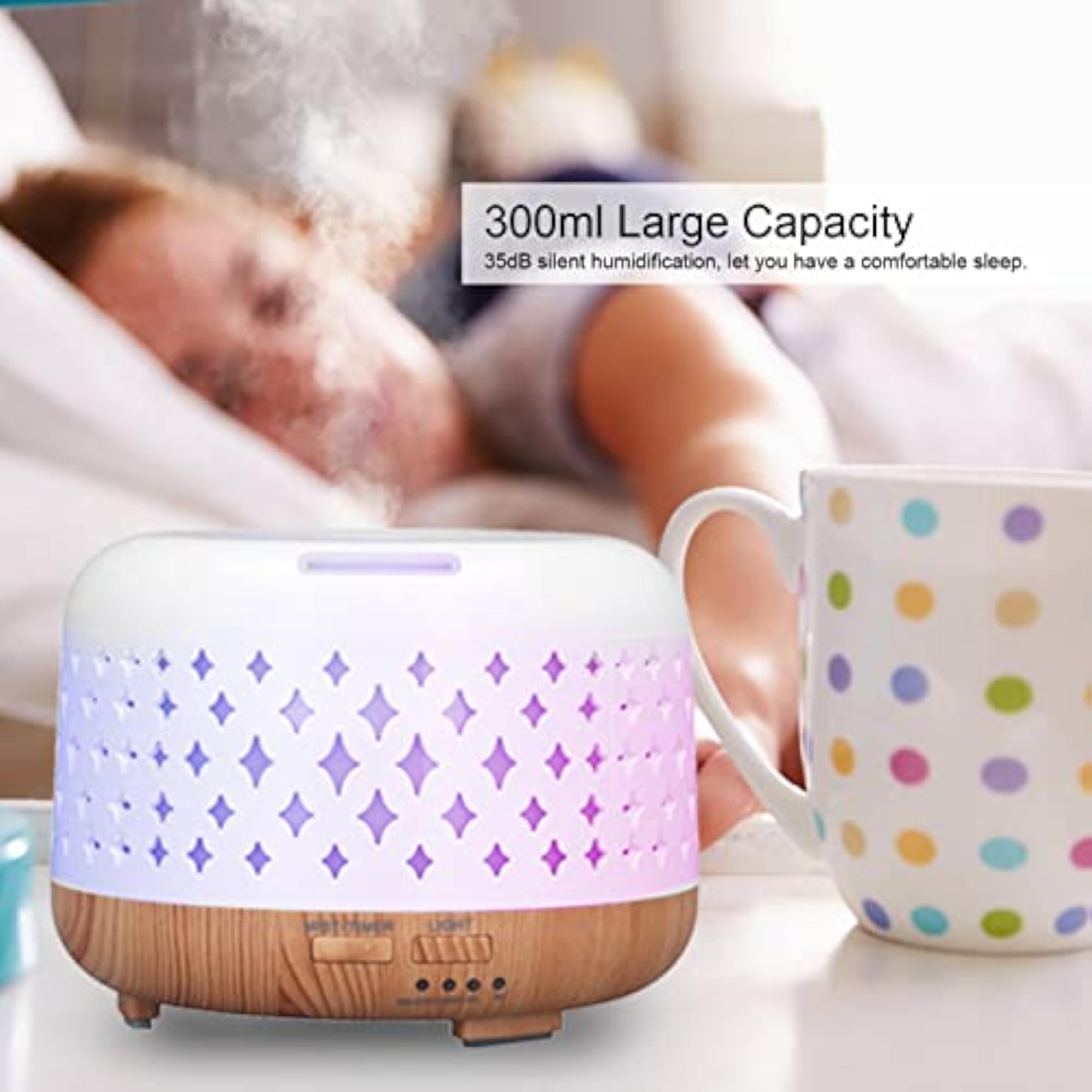 Wood Grain Essential Oil Diffuser, 300ml Capacity