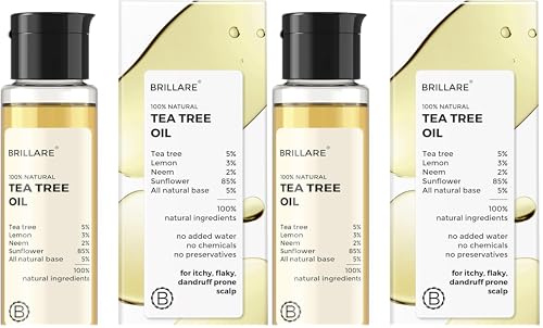 Image of Brillare 5% Tea Tree Oil for Dandruff & Itchy Scalp | Removes Dandruff from Roots | 100% Natural, Preservative-Free with Tea Tree, Lemon & Neem | Deep Cleans Scalp | Anti Dandruff Hair Oil (Pack of 2)