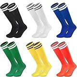 CHarmeFleur 6 Paar Kinder Fußballsocken Sportsocken Trainingssocken Fußballsocken für Jungen und Mädchen von 6-12 Jahren Schwarz Weiß Rot Blau Grün Gelb