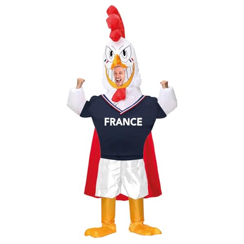 AirSuit® Déguisement Gonflable Supporter Coq Français | Costume Insolite taille Adulte | En Polyester très Résistant - Agréable à Porter | Système de Gonflage Inclus | OriginalCup®