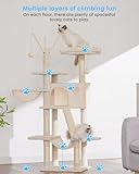 Hey-brother Kratzbaum, 134,6 cm, Katzenturm für Indoor-Katzen, Katzenhaus mit gepolstertem Plattformbett, Spielzeugbälle, großer gemütlicher Höhle, Hängematten und Sisal-Kratzbäume, Beige MPJ019-SM