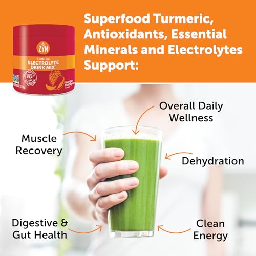 ZYN Electrolyte Hydration Drink Mix (30 Servings), Mango Pomegranate Electrolytes Powder, Hydrating Formula w/Turmeric Curcumin, Vitamin C & D,... - Image 5