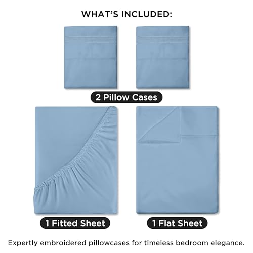 ROYALE LINENS 4 Piece Queen Sheets Set - Soft Brushed 1800 Microfiber Bedding - 1 Fitted and 1 Flat Sheet, 2 Pillow Cases - Wrinkle Free & Fade Resistant - Hotel Luxury Bed Sheets (Lake Blue, Queen) - Image 5