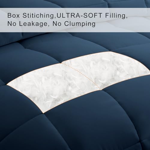 Image of COHOME Oversized Queen Size Comforter, All-Season Quilted Down Alternative Duvet Insert, Luxury Hotel GentleSoft Comforter with Anti-Clump Tech & 8 Tabs - Reversible - Navy Blue 98 x98 inches