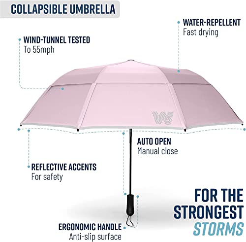 Weatherman Umbrella - Collapsible Umbrella - Windproof Umbrella Resists Up To 55 Mph Winds (Pink) #TOP4
