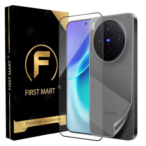 Image of FIRST MART Tempered Glass Screen Protector Compatible With Vivo X300 5G (6.31 Inches) With Back Nano Membrane, Edge-to-Edge Protector Coverage With Easy Cleaning Kit | Black