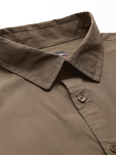 Image of Allen Cooper Solid Shirts for Men - 100% Cotton Comfort Fit Casual and Formal Shirt - Breathable, Soft, Classic Style (Multiple Colors)(94-XXL) Brown