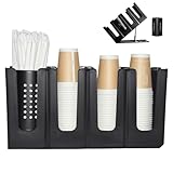 Cup Holder Lid Dispenser with Straw Organizer,4 Compartment 7 Adjusting,Cup Storage Organizer for Breakroom Countertop Coffee Station Bar Restaurant