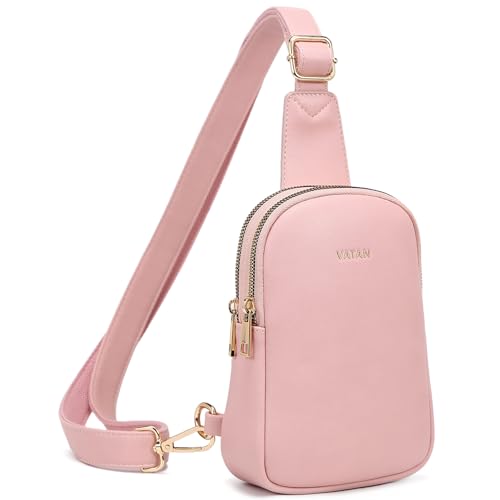 VATAN Small Sling Bag Women's Crossbody Fanny Packs Leather Crossbody Bags for Women (B-Pink)