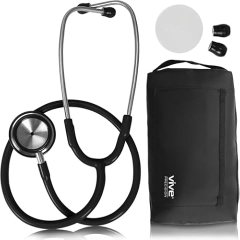 Vive Precision Dualhead Stethoscope - Dual Head Diaphragm Bell for Nurses, ER, Cardiology, Veterinary, Fetal Pediatrics Blood Pressure Kit - Double Barrel Chestpiece Device for Doctors, Students Cover