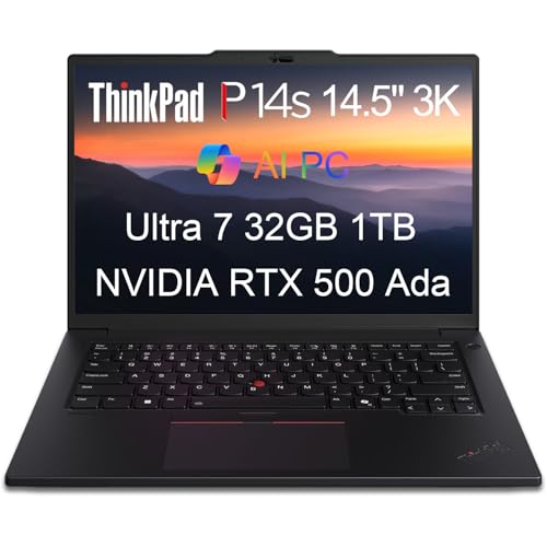 Lenovo ThinkPad P14s Gen 5 Mobile Workstation Laptop (14.5' 3K QHD 120Hz, NVIDIA RTX 500 Ada, Intel Core Ultra 7 155H, 32GB DDR5 RAM, 1TB SSD) AI PC for Designer, Engineer, FP, IR Webcam, Win 11 Pro