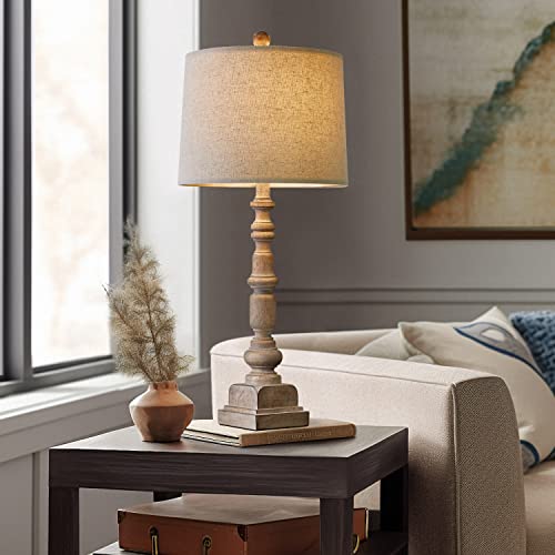 Oneach 27.75” Vintage Farmhouse Usb Table Lamps Set Of 2 For Living Room Bedroom Traditional Bedside Nightstand Lamp With Dual Usb Port White Washed Accent Rustic Lighting #TOP1