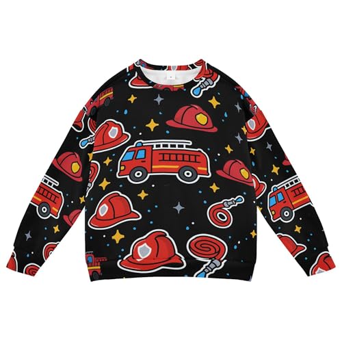 JUNZAN Firefighter Fire Hose Hydrant Truck Black Big Girls Sweatshirts Hoodies Crewneck Kids Hoodies Boys Party 4T