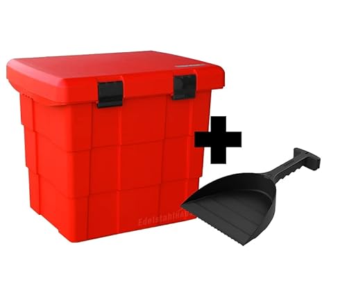 DAKEN Contenitore per spargere 108 l, rosso, scatola per sale, sandbox, contenitore per pick-up, scatola per rimorchi, scatola per timone, contenitore per sale, servizio invernale con paletta
