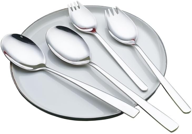 Silverware Set, 4/16/24/32/40/48 Pieces 304 Stainless Steel Serving Spoons, Hotel Household Public Long-handled Vegetable Spoons, One-piece Salad Spoons And Forks (Color : Silver, Size : 4
