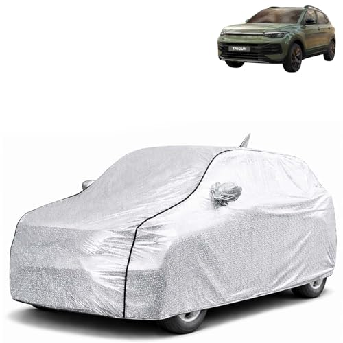 Image of KINGSWAY SilverTech 100% Waterproof Car Cover Only with Taigun (Year 2026 Onwards - All Model) | Mirror and Antenna Pockets | Scratchproof | All Weather Car Body Cover