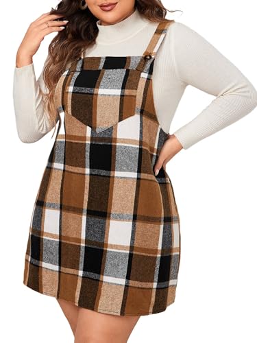 Paaruter Damen Karomuster Übergröße Herbst Winter Verstellbare Träger Ärmellos Trägerkleid mit XXL