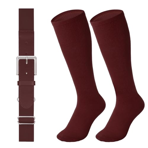 Image of LEACOOLKEY Baseball Belt and Socks Combo Set Adjustable Softball Socks and Elastic Belt for Youth and Adult
