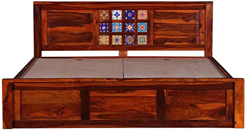 Image of Amelia Sheesham Wood King Size Bed Maple Finish Mattress Size- 72 x 78 Inches Without Storage Palang for Bedroom Living Room Hotel Furniture Ideal for Home Decor | DIY Assembly