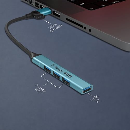 Image of iVOOMi Nexus 400 USB Hub, 4-Port USB 3.0 Hub, Aluminium USB Splitter for Laptop, PC, Desktop, MacBook & Gaming Console, Plug & Play