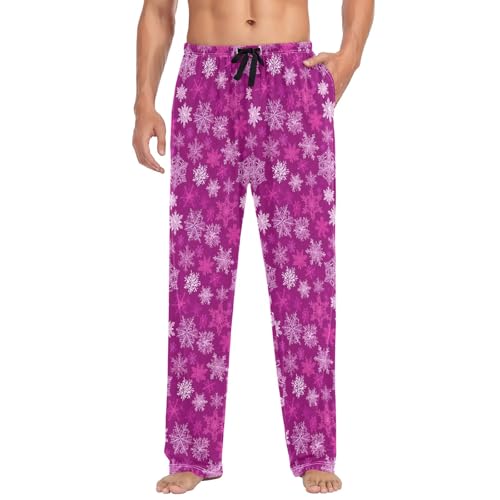 Mens Cotton Pajama Pants Sleep Lounge Pj Bottoms Sleepwear with Pockets Drawstring S Snowflake
