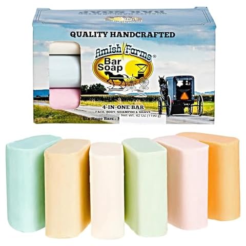 Amish Farms Bar Soap w/All Natural Bentonite Clay (6 Bars) Made in USA, Vegan Moisturizing for Sensitive Skin | Women & Mens Face & Body Bar Bath Soap for Shower | Clean Scent | 5oz Each Cover