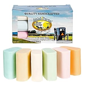 Amish Farms Bar Soap w/All Natural Bentonite Clay (6 Bars) Made in USA, Vegan Moisturizing for Sensitive Skin | Women & Mens Face & Body Bar Bath Soap for Shower | Clean Scent | 5 Ounce Each