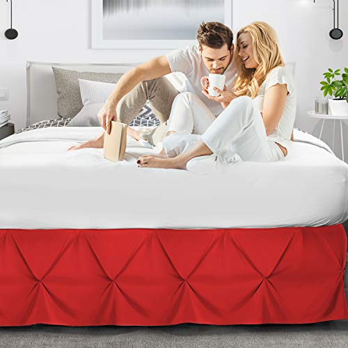 Image of Nestl Red Microfiber Full Bed Skirt, Pinch Pleat, 54' x 75' x 14', Hotel Quality, Easy Care
