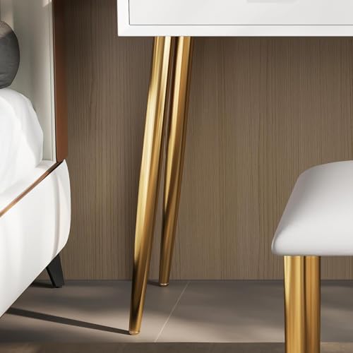 Mesa de maquillaje iluminada para dormitorio tocador blanco compacto con taburete cómodo 8